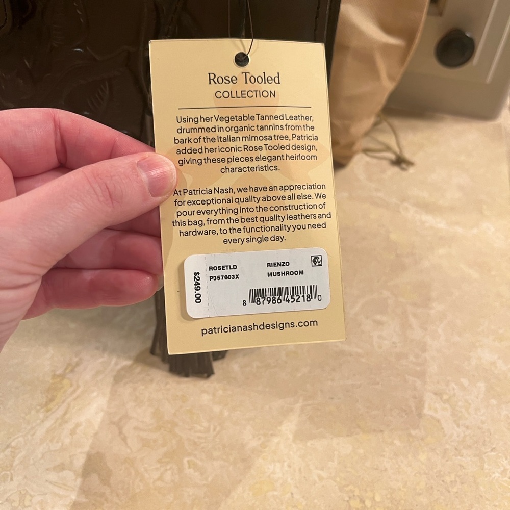 Patricia Nash Rienzo Rose Tooled Satchel Mushroom color - Picture 3 of 16